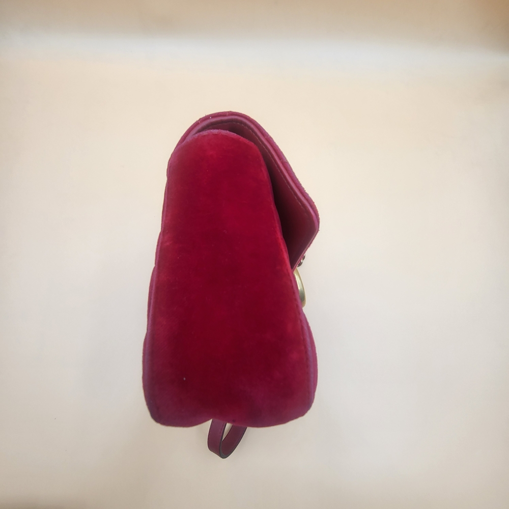 GUCCI Velvet Matelasse Mini GG Marmont Shoulder Crossbody Bag Hibiscus Red,Auth. - Picture 5 of 15